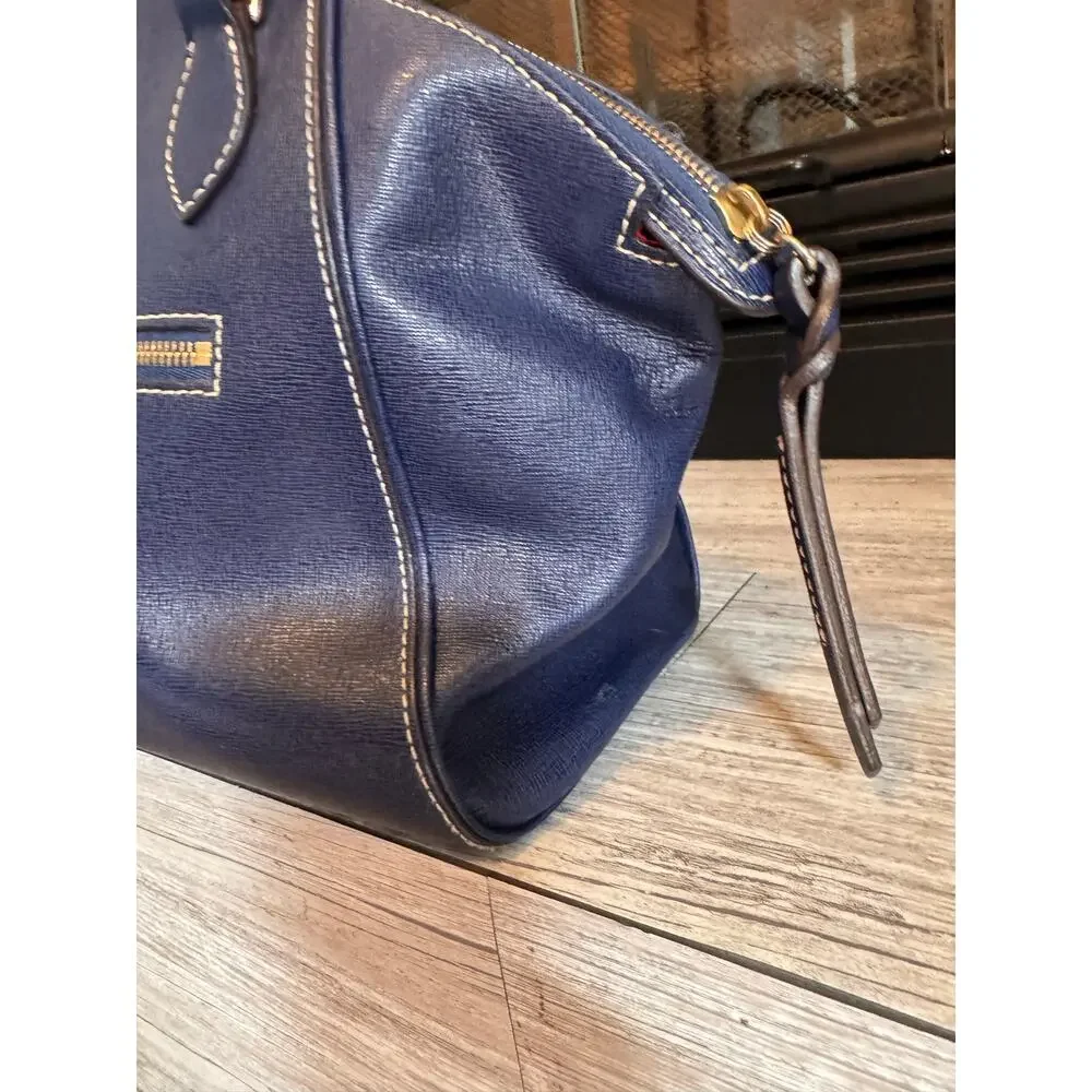 Dooney and Bourke blue Saffiano Leather large Sydney Satchel handbag with charm